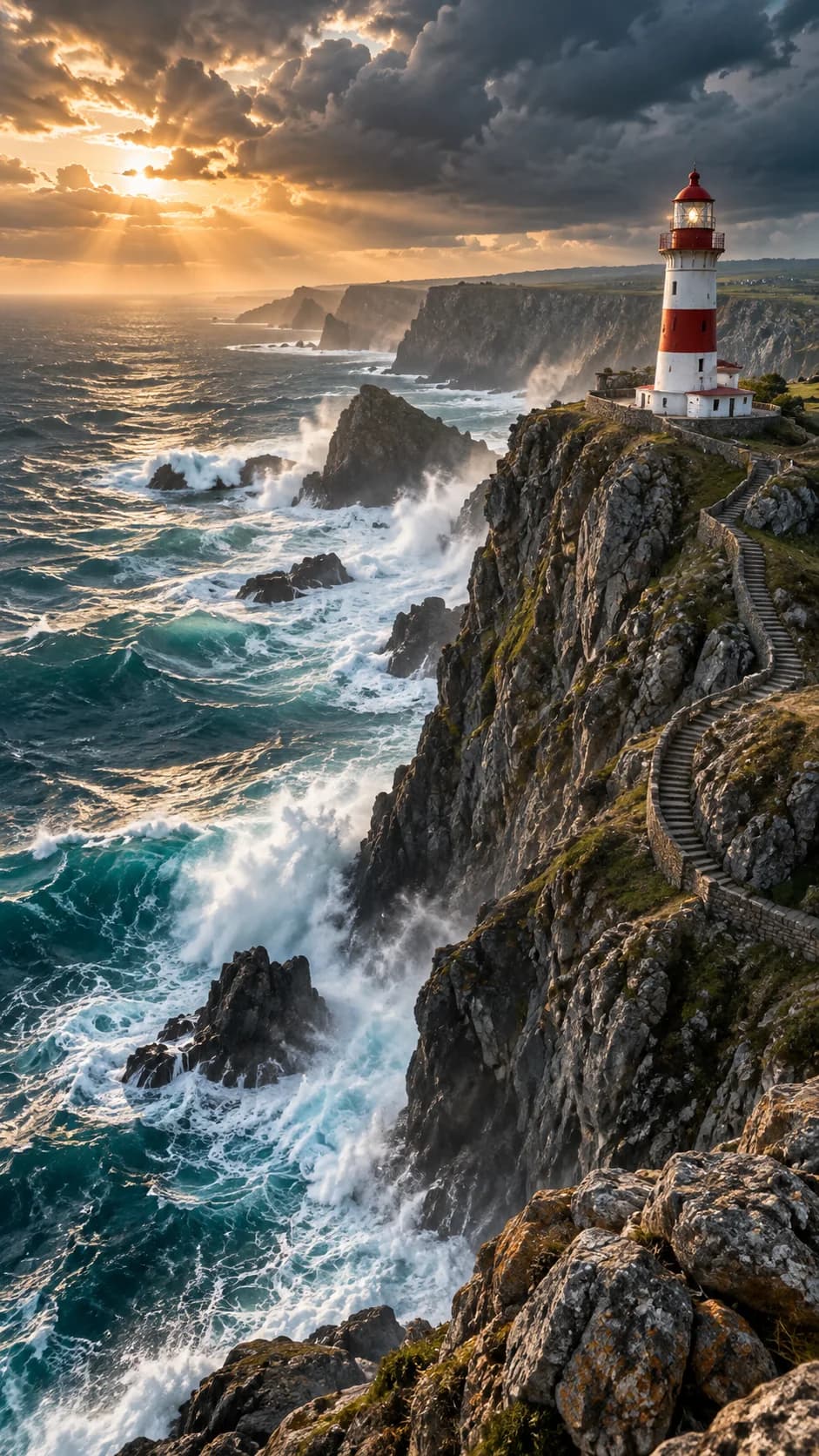 Phare cinématographique au bord de la mer