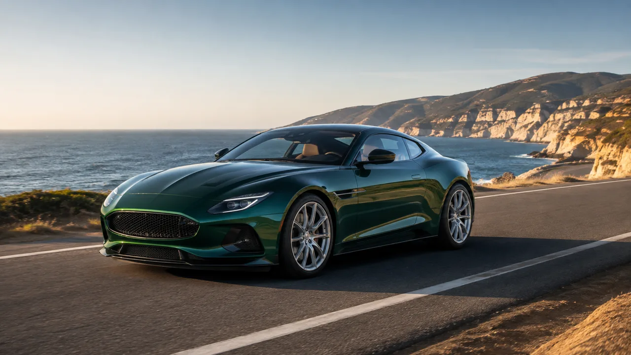 Emerald coupe on a coastal road