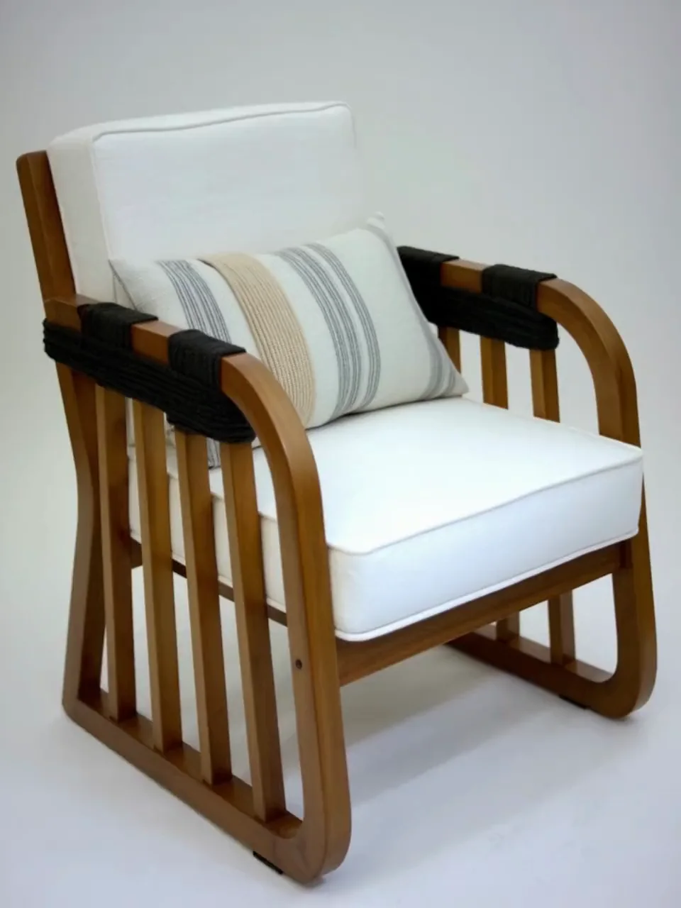 Wooden lounge chair in a clean furniture product video