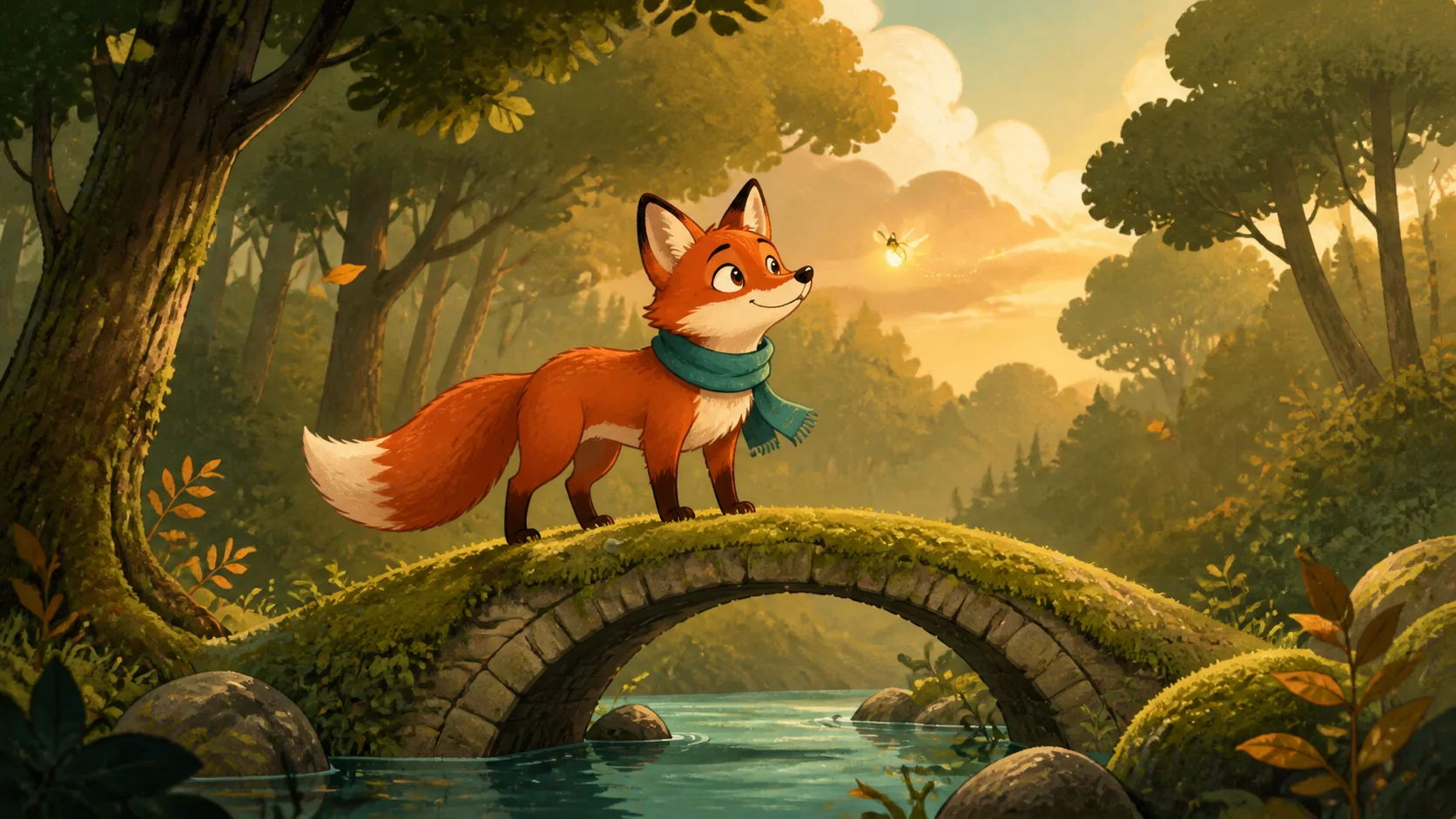 Flat storybook fox illustration animated with subtle layered motion