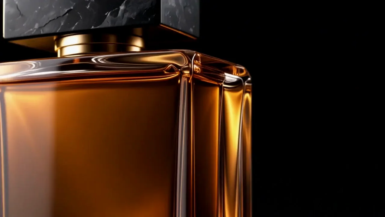 Amber fragrance macro detail and cinematic full-product reveal